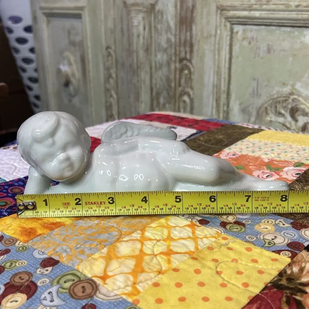 Vintage White Porcelain Cherub Circa 1990 Laying Down Celestial Vibes